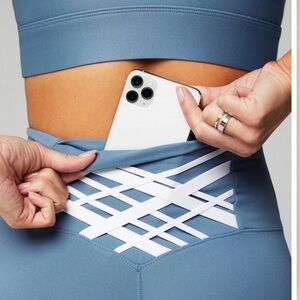 Fabletics Blue High-Waist Crisscross Pocket Leggings